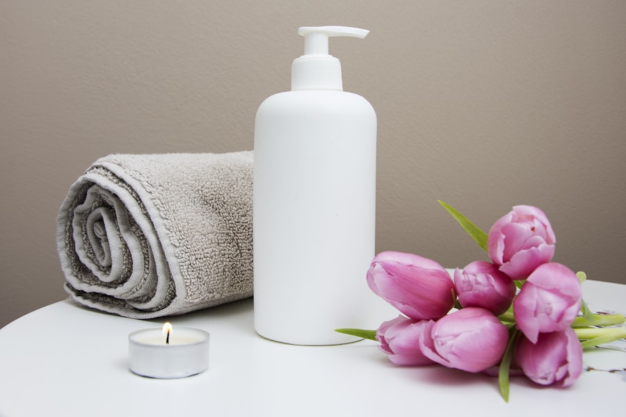 The spa: folded towels, oil and fresh flowers.